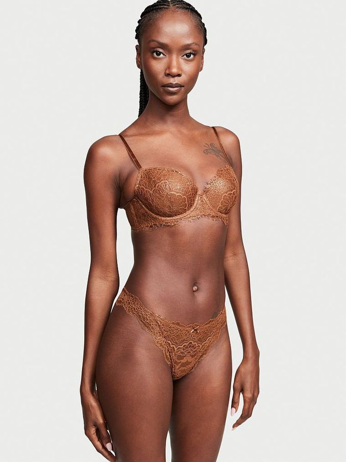Caramel Kiss Brown Lace Thong Panty (P89773) | £5