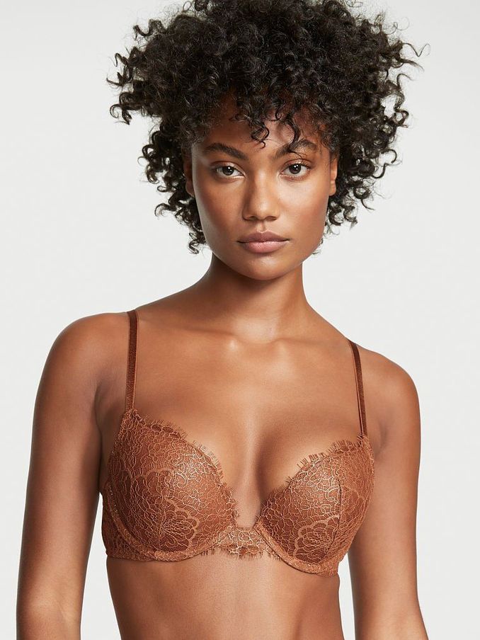 Caramel Kiss Brown Lace Push Up Bra (P89781) | £15