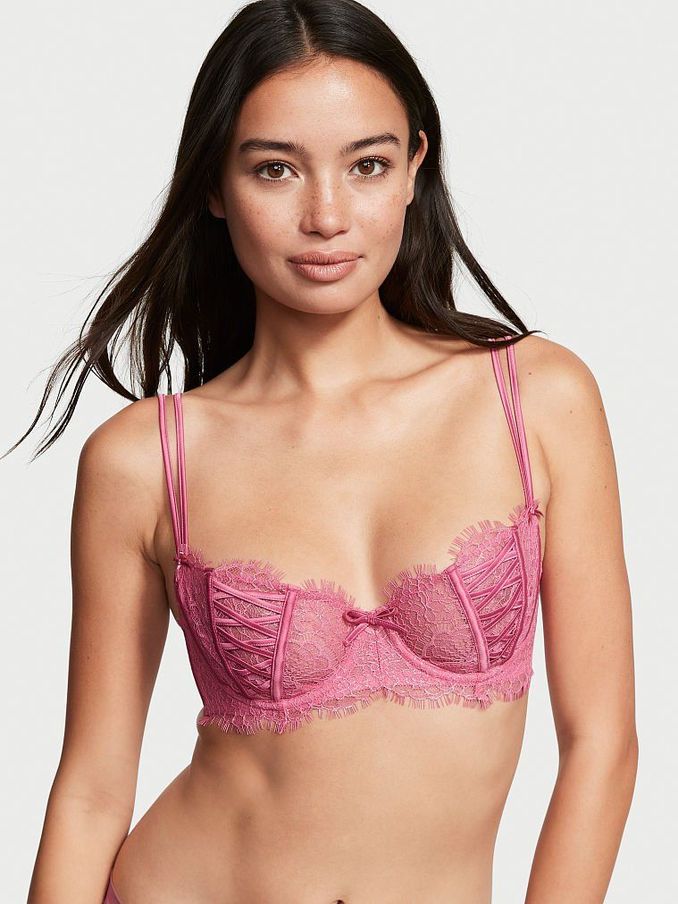 Dahlia Pink Lace Unlined Balcony Bra (P89782) | £20