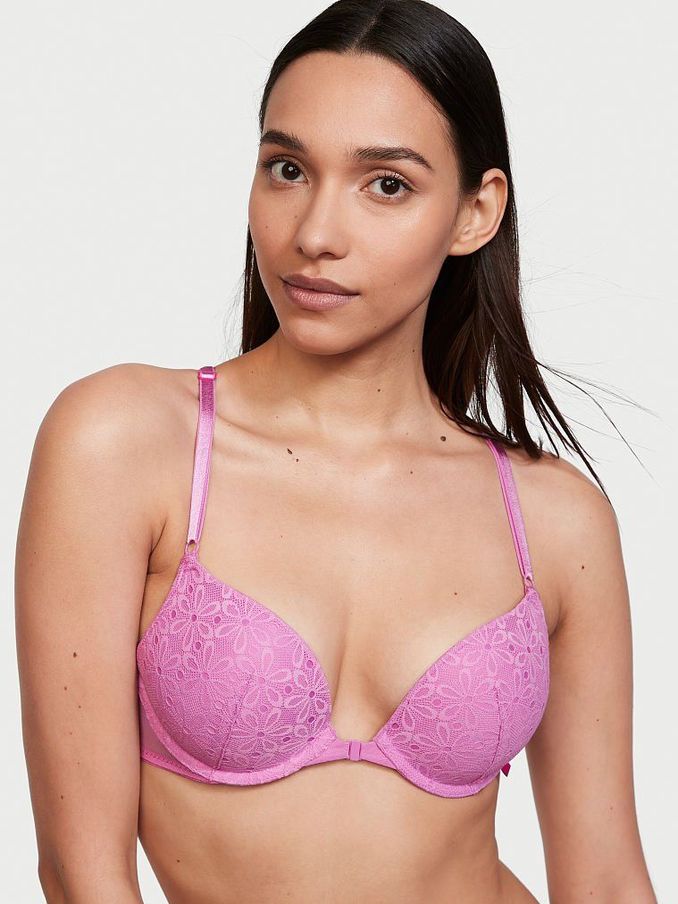 Orchid Pink Lace Front Fastening Push Up T-Shirt Bra (P89796) | £10