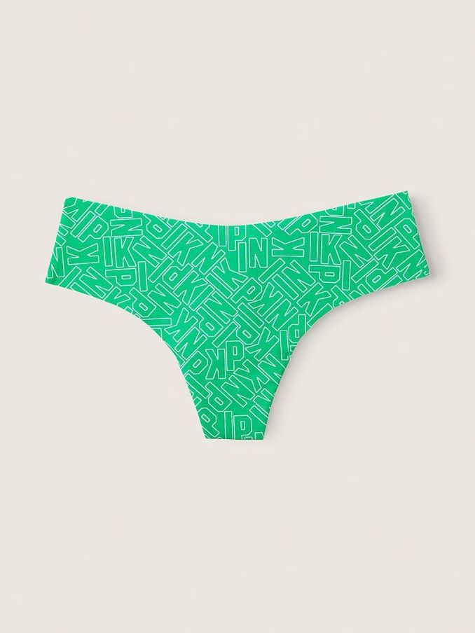Electric Green Logo Print No Show Thong Knickers (P89798) | £3
