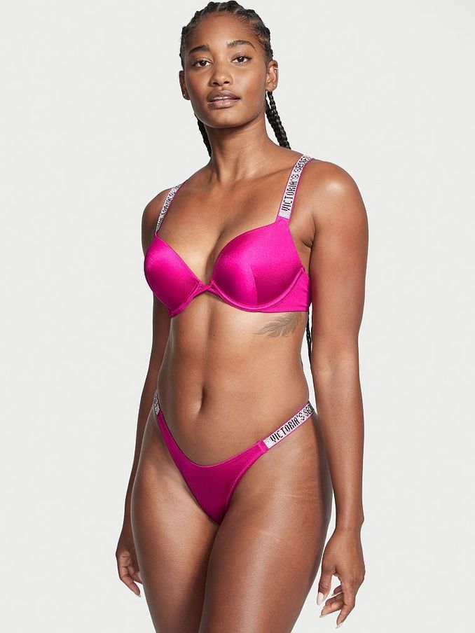 Wicked Rose Pink Add 2 Cups Push Up Shine Strap Swim Bikini Top (P90739) | £29