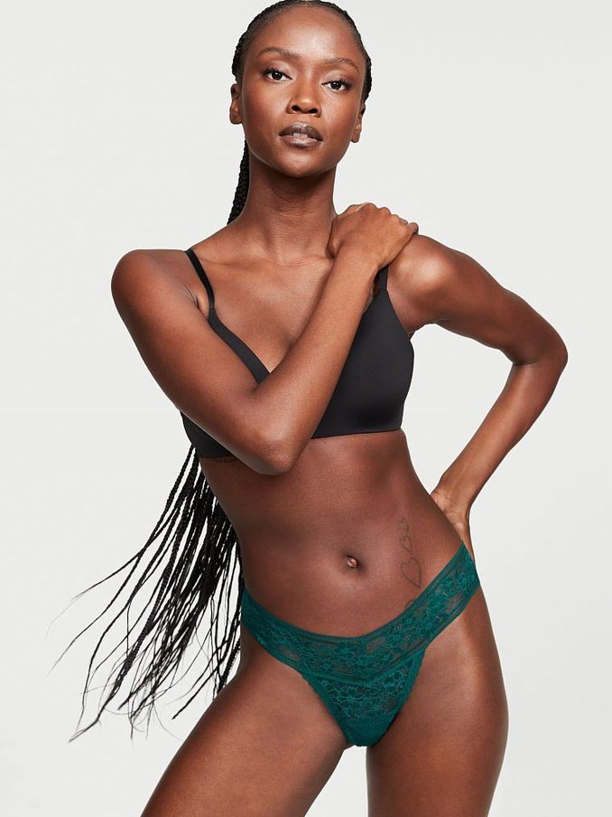 Deepest Green Lace Thong Panty (P91014) | £3
