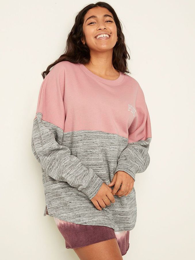 Damsel Pink Hte White Tiger Coloblock Varsity Crew Sweatshirt (P91814) | £18