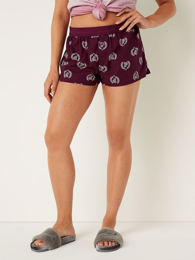 Rich Maroon Red Flannel Boxy Pajama Shorts (P91933) | £10