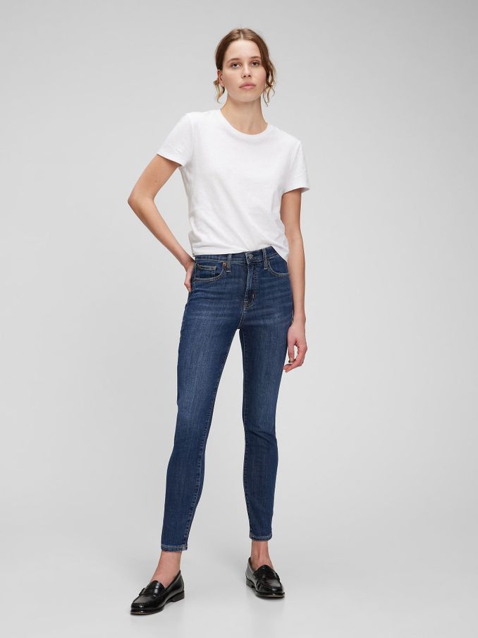 Mid Indigo Blue High Waisted Stretch True Skinny Jeans (P94442) | £45