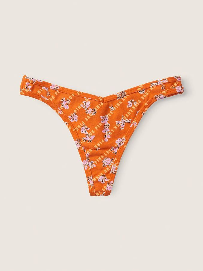 Smokey Orange Floral Logo Print Cotton Thong Knickers (P95255) | £3