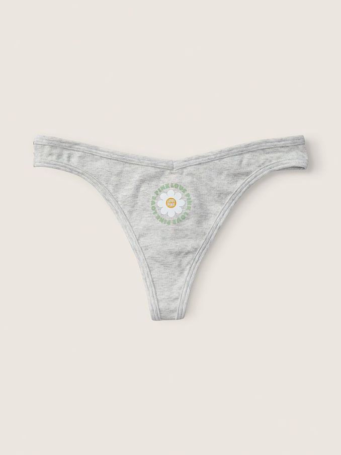 Heather Stone Grey with Graphic Grey Thong Cotton Knickers (P95256) | £4