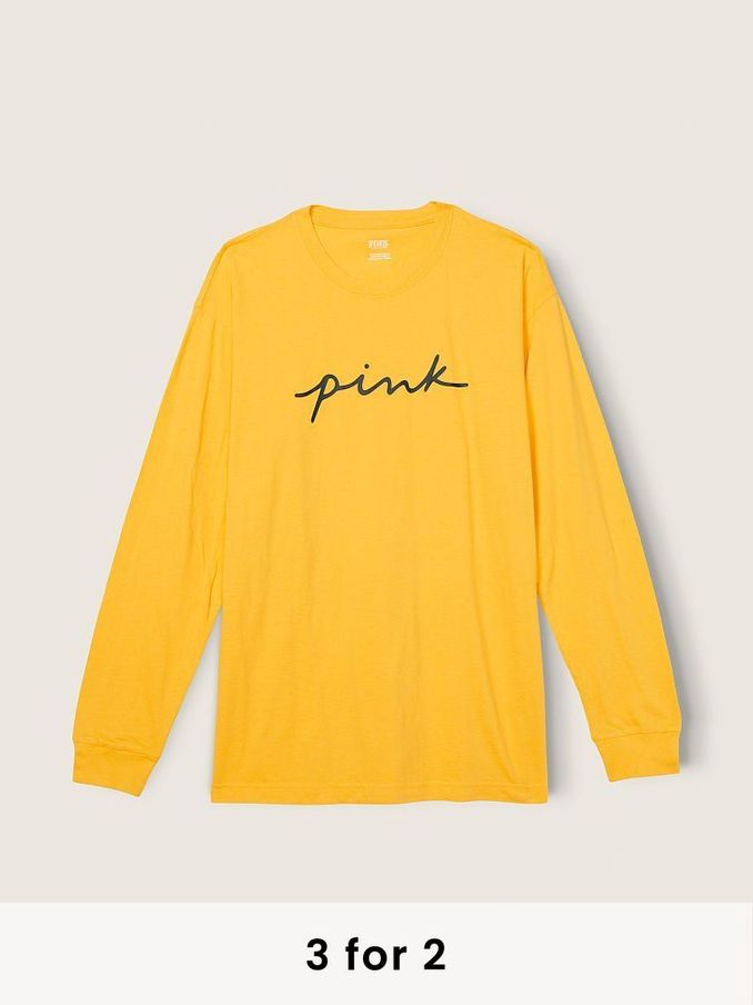 Maize Yellow Script Logo Cotton Long Sleeve Campus TShirt (P95271) | £10