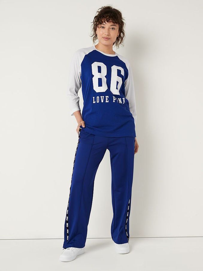 Beaming Blue Colorblock Cotton / Sleeve Campus Baseball T-Shirt (P95342) | £10