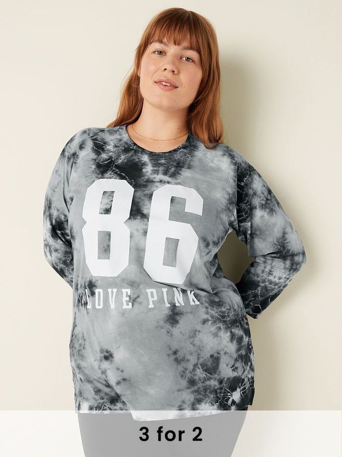 Grey Oasis Tie Dye Cotton / Sleeve Campus Baseball TShirt (P95343) | £10