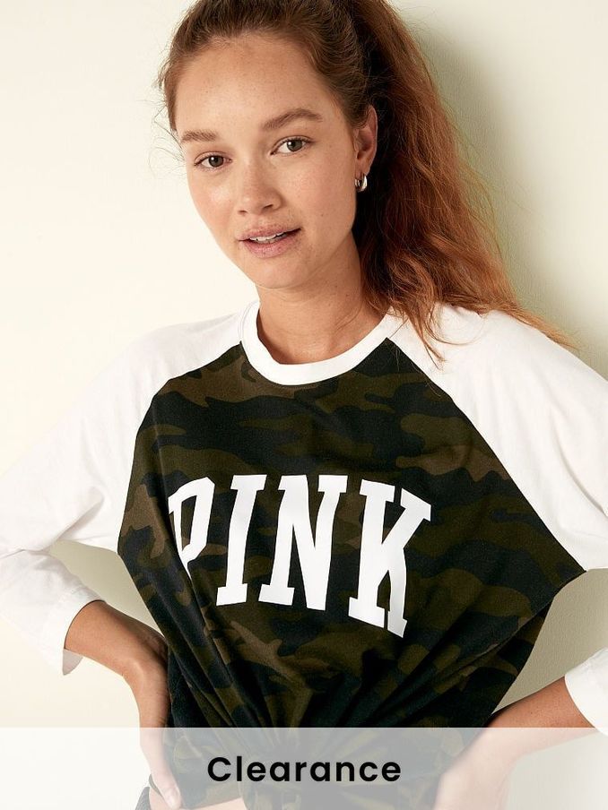 Optic White With Camo Cotton / Sleeve Campus Baseball T-Shirt (P95366) | £10