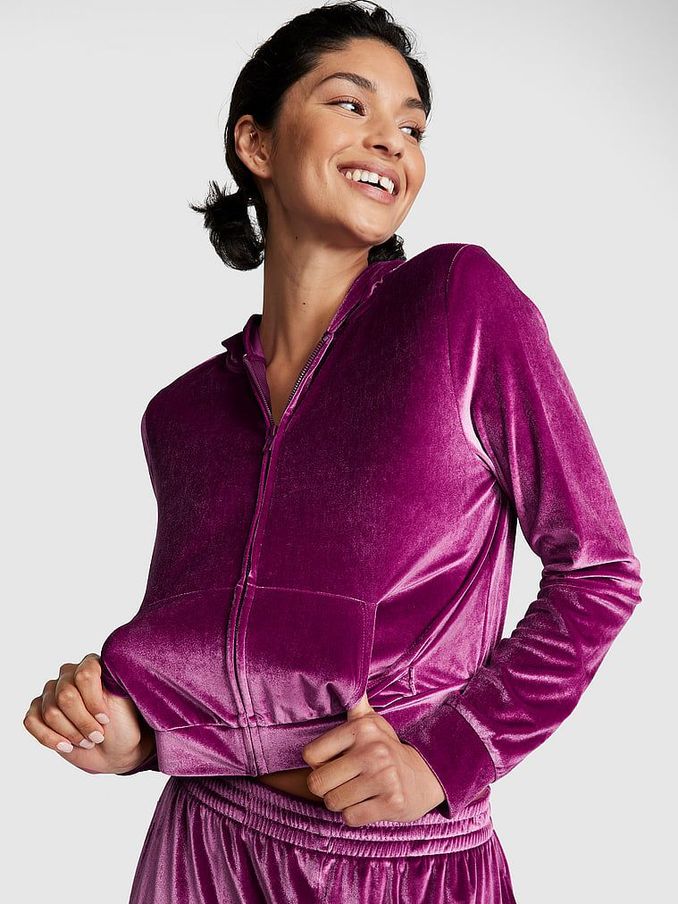 Vivid Magenta Pink Velour Logo Shine Hoodie (P95656) | £25