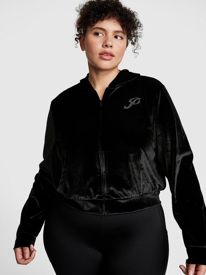 Pure Black Velour Logo Shine Hoodie (P95657) | £25