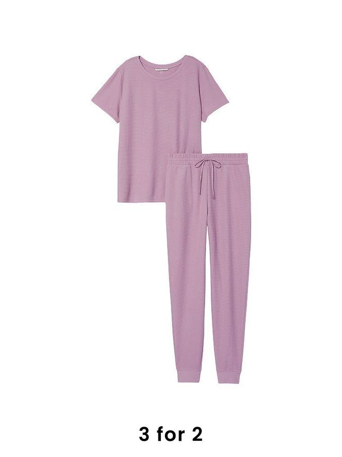Cyclamen Pink Waffle Long Pyjamas (P95728) | £19