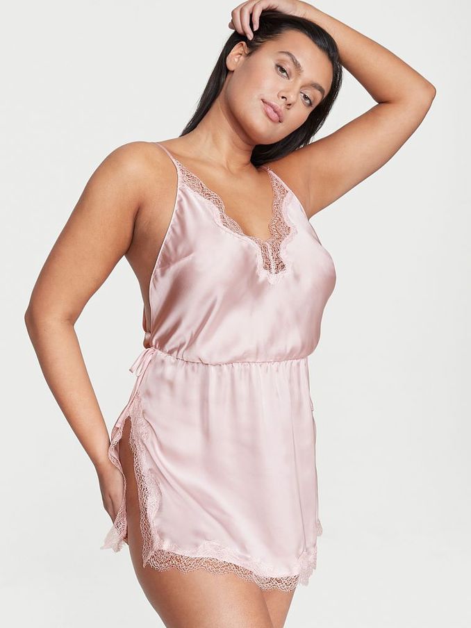 Angel Pink Satin Lace Side Slit Slip (P95737) | £30