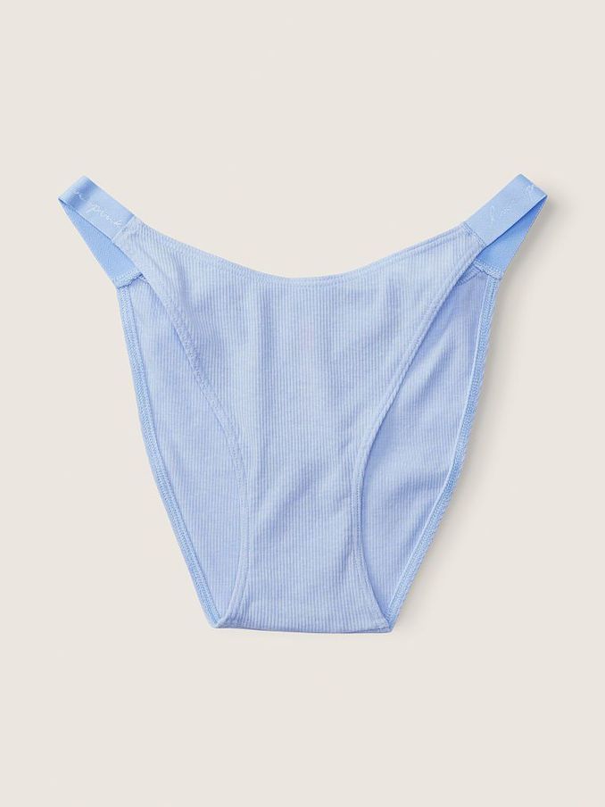 Morning Sky Blue Cotton High Leg Logo Bikini Knickers (P95778) | £3