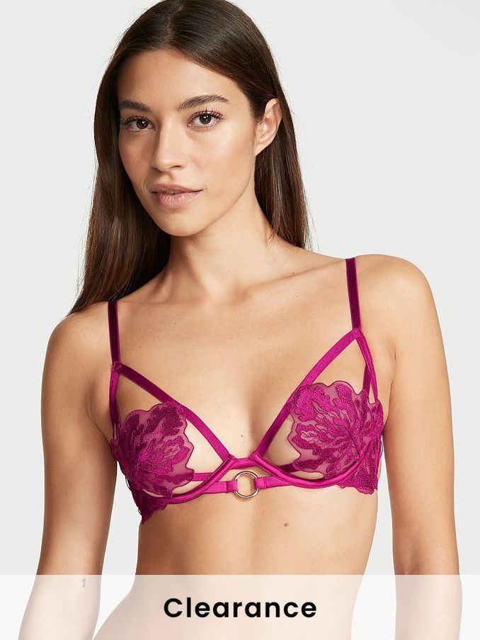 Raspberry Cooler Purple Embroidered Unlined Demi Bra (P95784) | £15