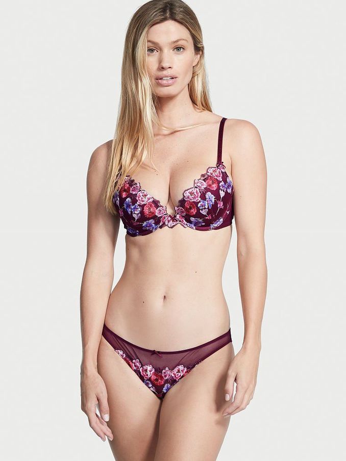 Burgundy Purple Embroidered Push Up Bra (P95993) | £15