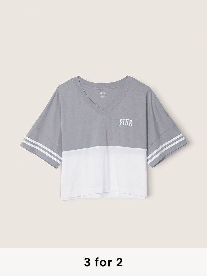 Grey Oasis Colorblock Cotton Oversized Crop Top (P96293) | £10