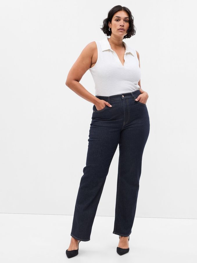 Dark Blue High Waisted Straight 90s Loose Jeans (P96391) | £55