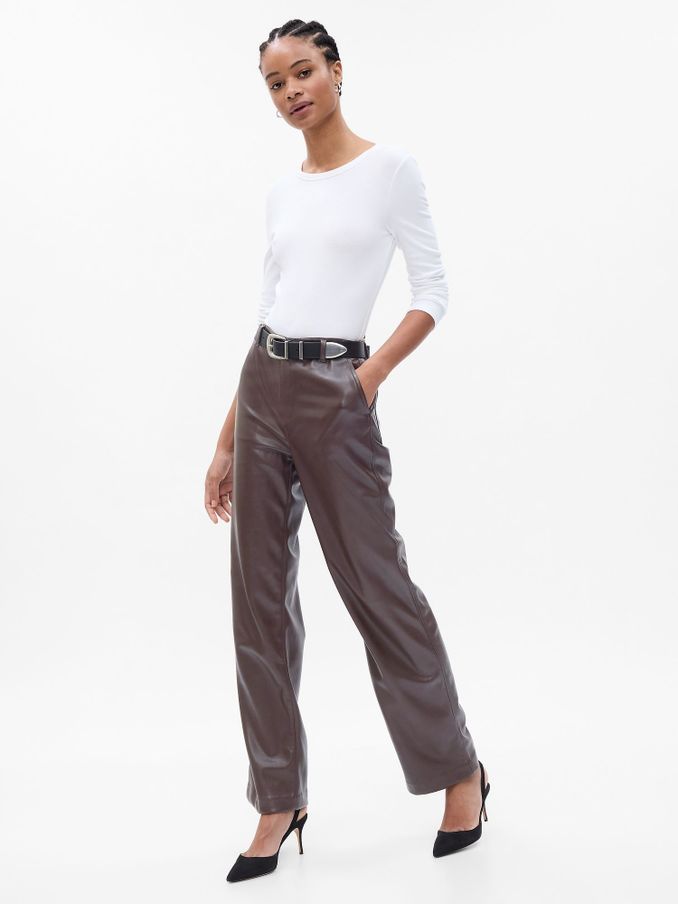 Brown Mid Rise Faux-Leather Loose Trousers (P96917) | £19