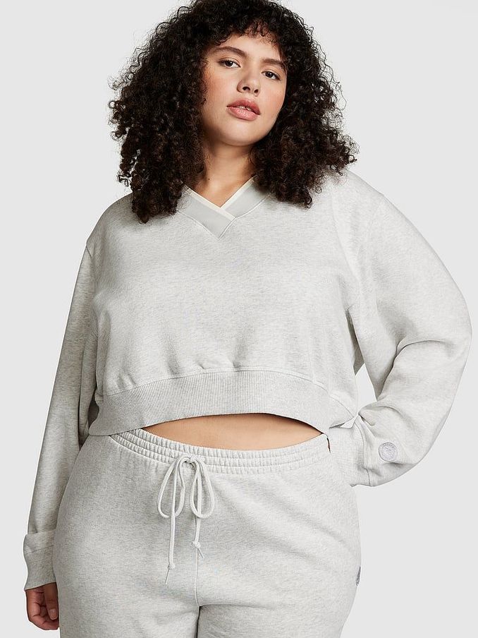 Heather Grey Elevated Fleece V-Neck Sweat Top (P98537) | £18
