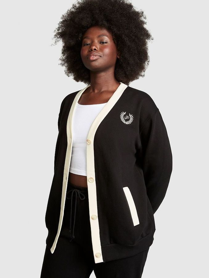 Pure Black Elevated Fleece Boyfriend Cardigan (P98784) | £19