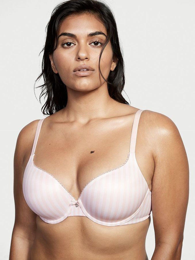 Pink White Stripe Smooth Full Cup Push Up Bra (Q00394) | £14