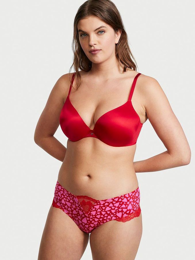 Lipstick Red Hearts Micro Lace Inset Cheeky Knickers (Q01144) | £5
