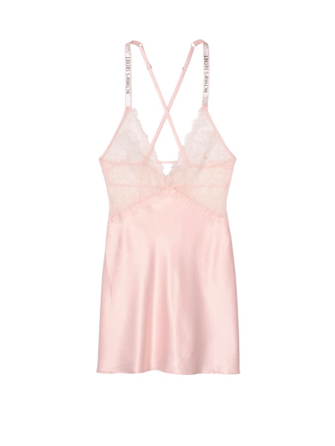 Purest Pink Shine Strap Satin & Lace Slip (Q02782) | £20