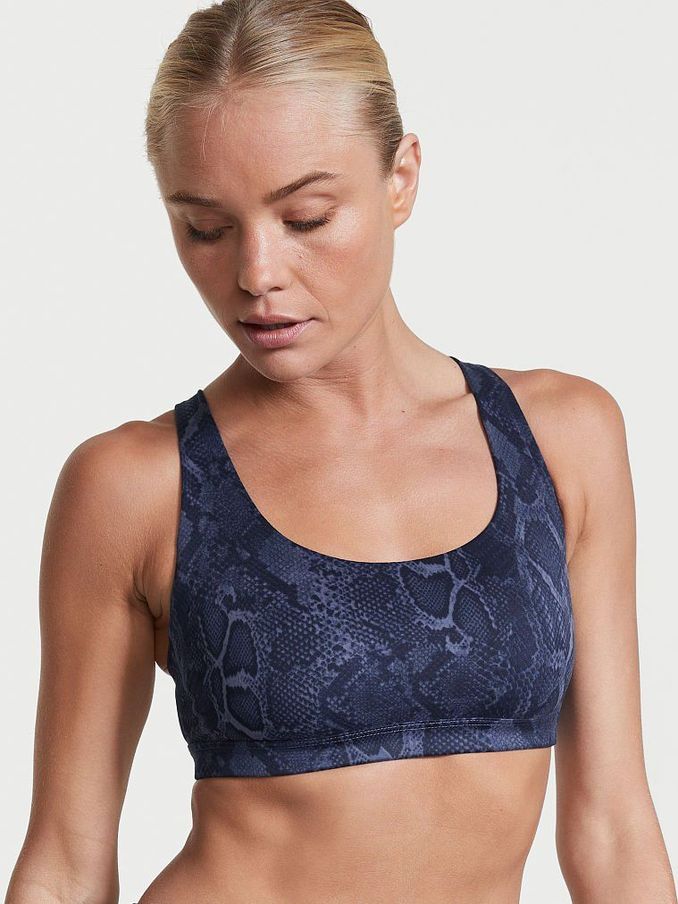 Snakeprint Blue Smooth Strappy Back Non Wired Minimum Impact Sports Bra (Q03496) | £10