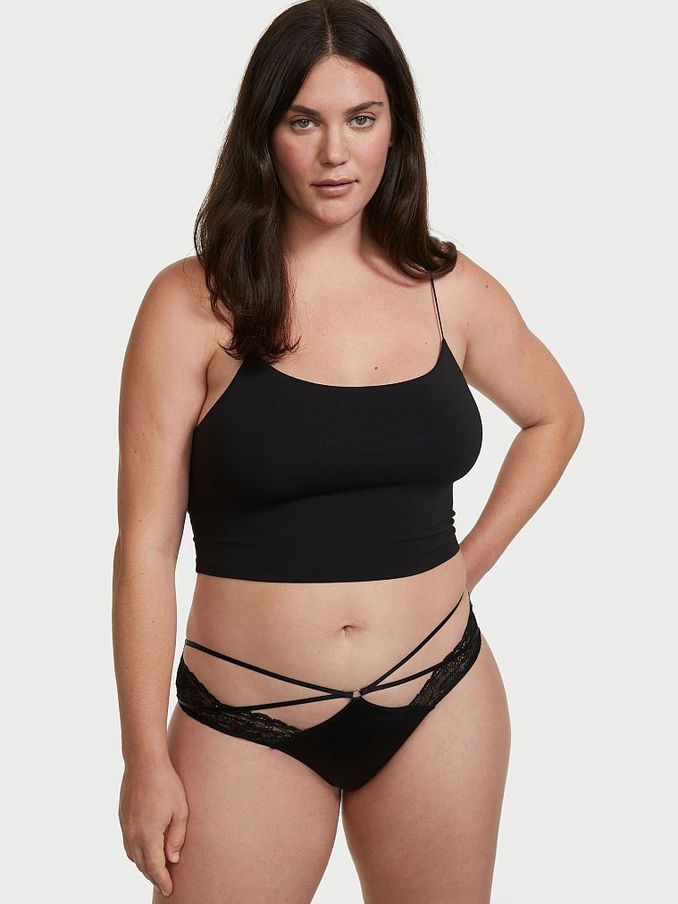 Black Strappy Lace Cheeky Panty (Q03559) | £5