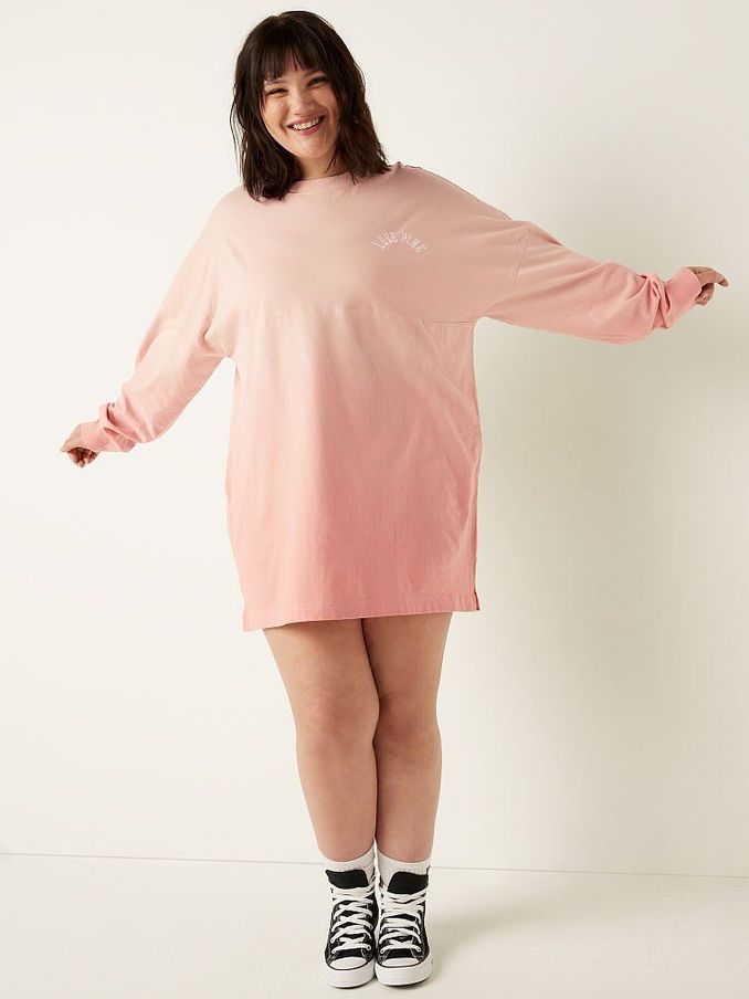 French Rose Pink Varsity Long Sleeve Crew Dress (Q05200) | £18