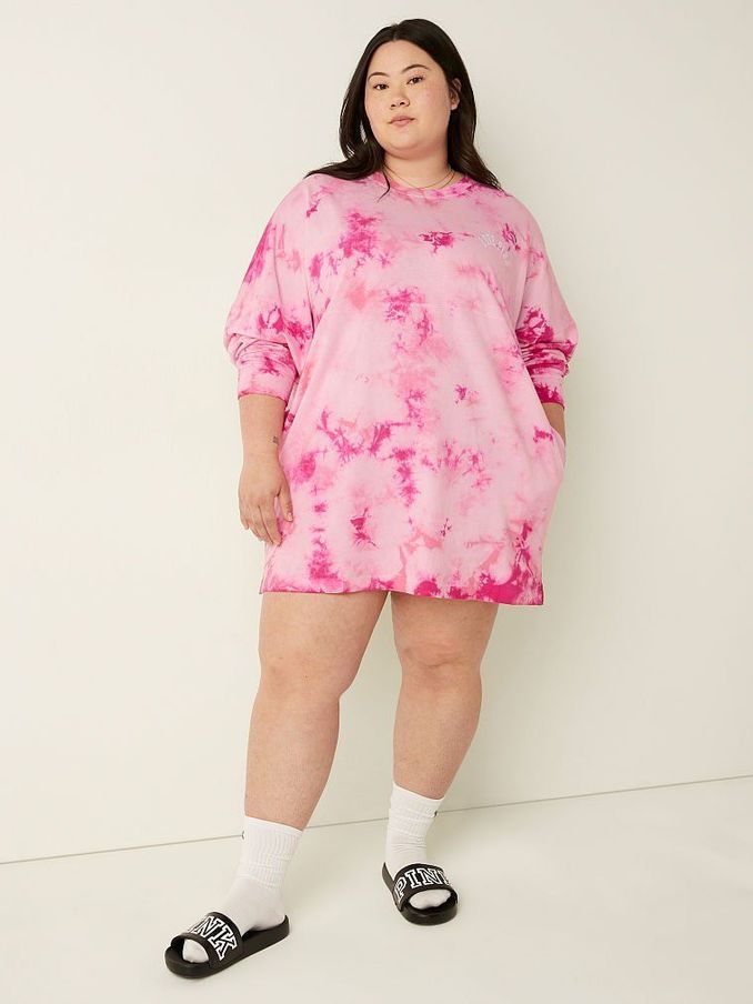 Pink Varsity Long Sleeve Crew Dress (Q05201) | £18