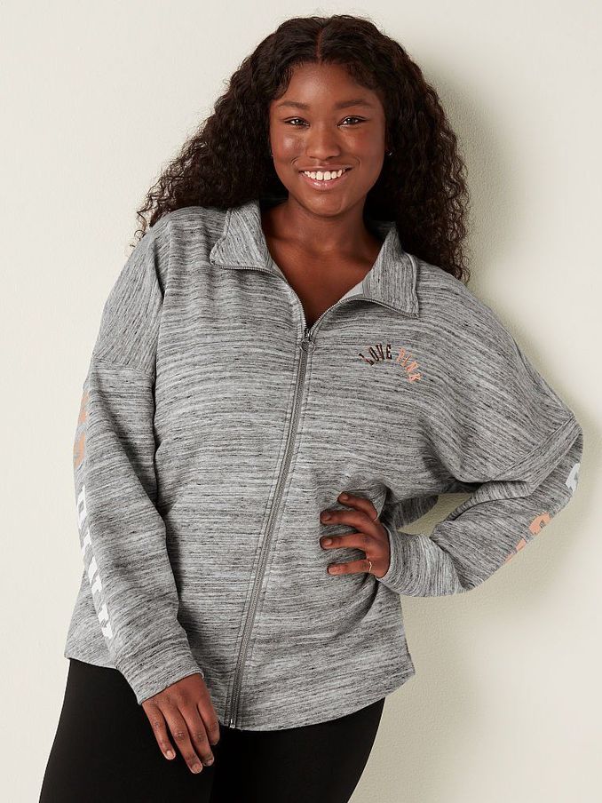Heather White Tiger Varsity Full Zip (Q05211) | £10