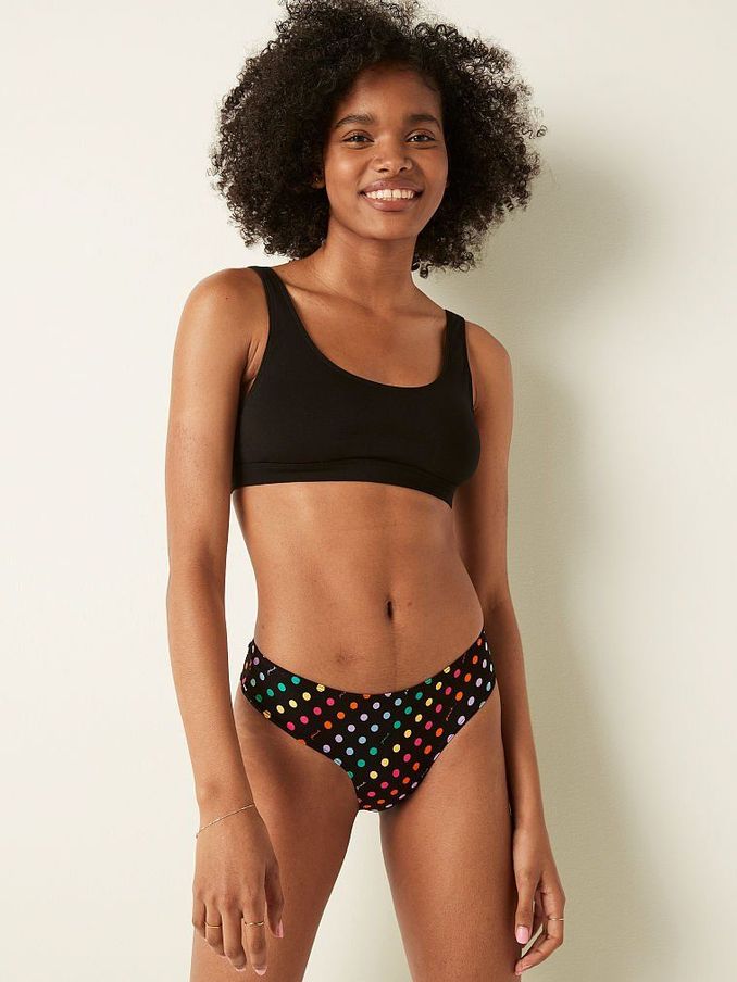 Pure Black Multicolored Dot Print Period Thong Knickers (Q05220) | £5