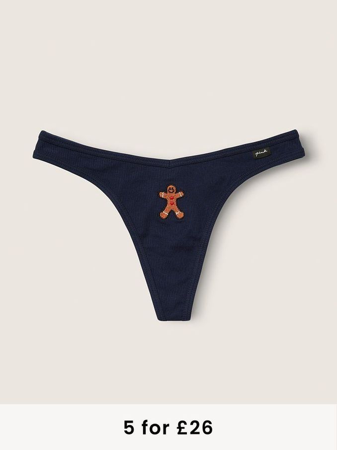 Ensign Navy Blue Cotton Thong Knicker (Q05881) | £3