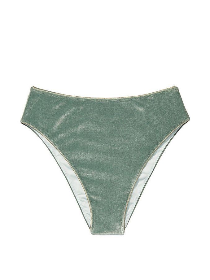 Cadette Green Velvet High Waist Cheeky Swim Bikini Bottom (Q06554) | £12