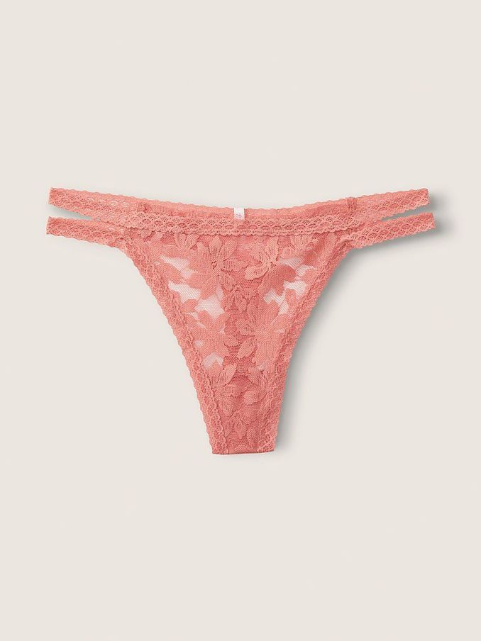 French Rose Pink Strappy Lace Thong Knickers (Q06596) | £3