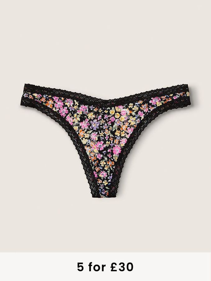 Pure Black Ditsy Floral Wear Everywhere Lace Knickers (Q06602) | £3