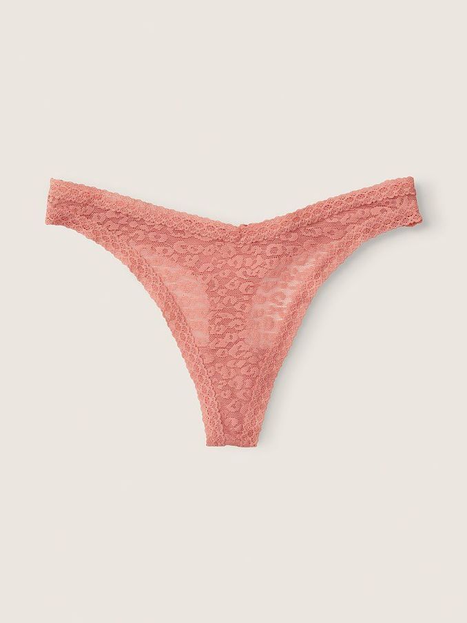 French Rose Pink Lace Logo Thong Knickers (Q06604) | £4