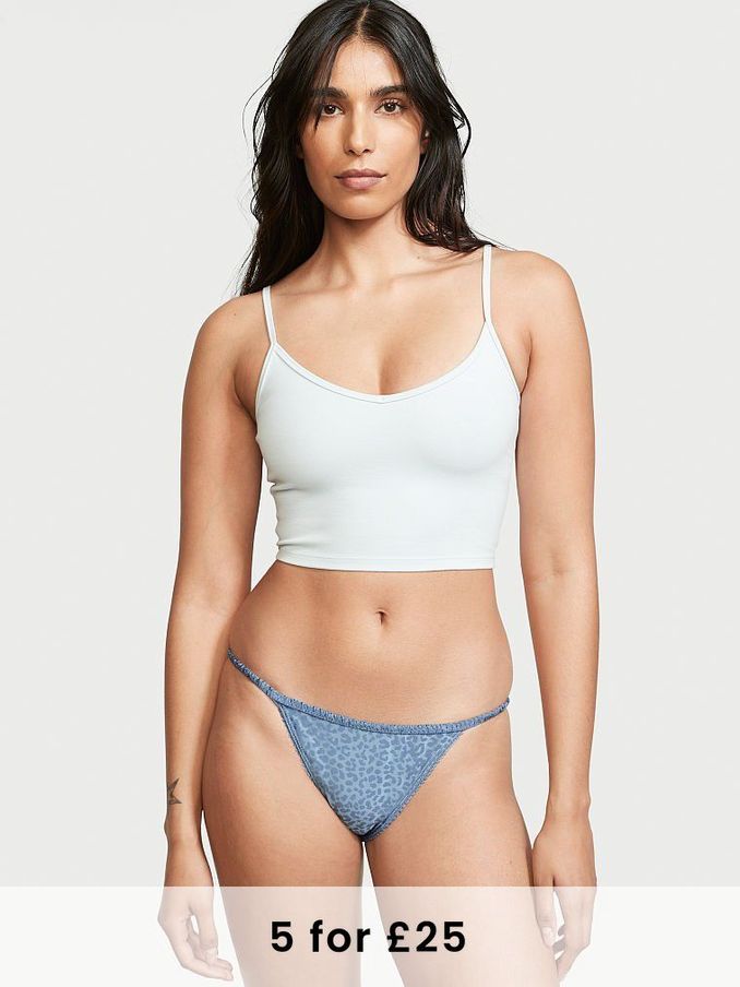Faded Denim Blue Stretch Cotton Bikini Knickers (Q07336) | £4