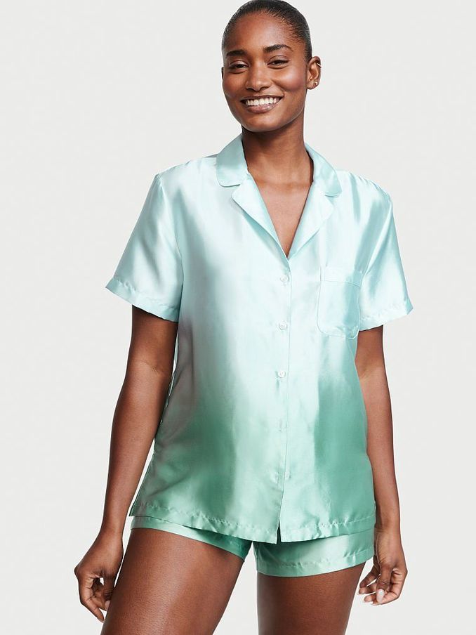 Aloe Green Ombre Satin Short Pyjamas (Q07816) | £30