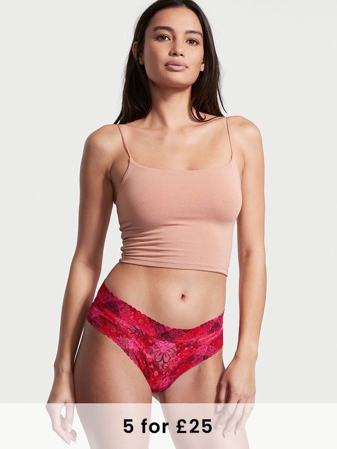 Love Letter Pink Plaid Lace Cheeky Panty (Q08028) | £5