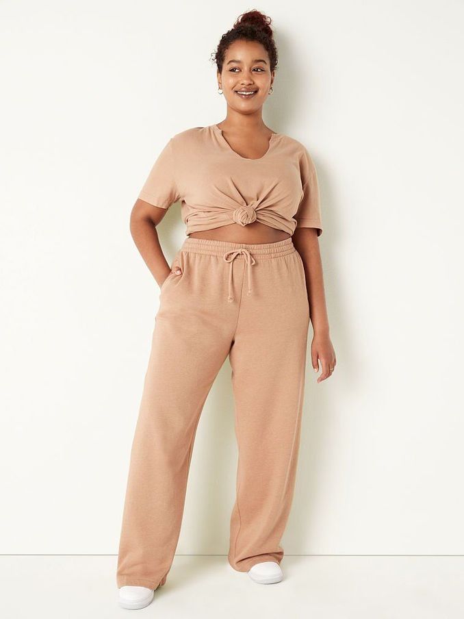 Mocha Latte Brown Wide Leg Full Length Jogger (Q08347) | £20