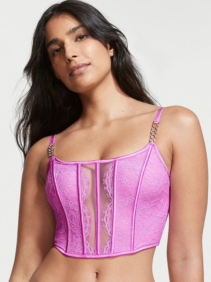 Berry Gelato Pink Chain Strap Lace Bra Top (Q09041) | £19