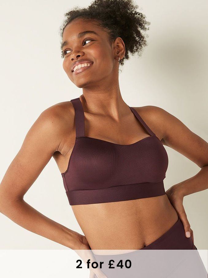 Burnt Umber Brown Medium Impact Push Up Sports Bra (Q09627) | £10