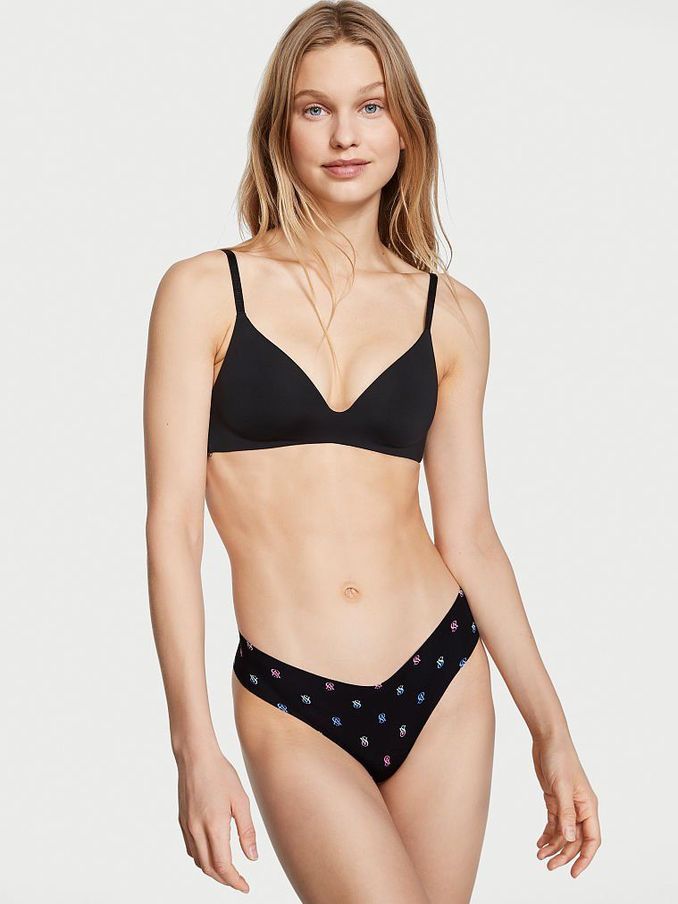 Rainbow Monogram Black Smooth No Show Thong Panty (Q09718) | £4
