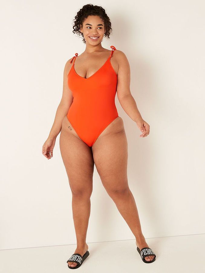 Bright Tomato V Neck Open Back Swimsuit (Q10160) | £11